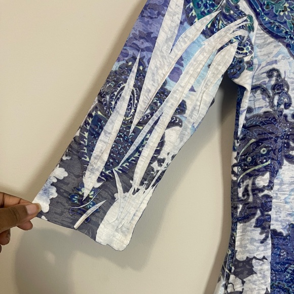 Periwinkle Womens Top Sz Small Blue Multicolored Paisley 3/4 Sleeve Tunic Shirt - Picture 4 of 11